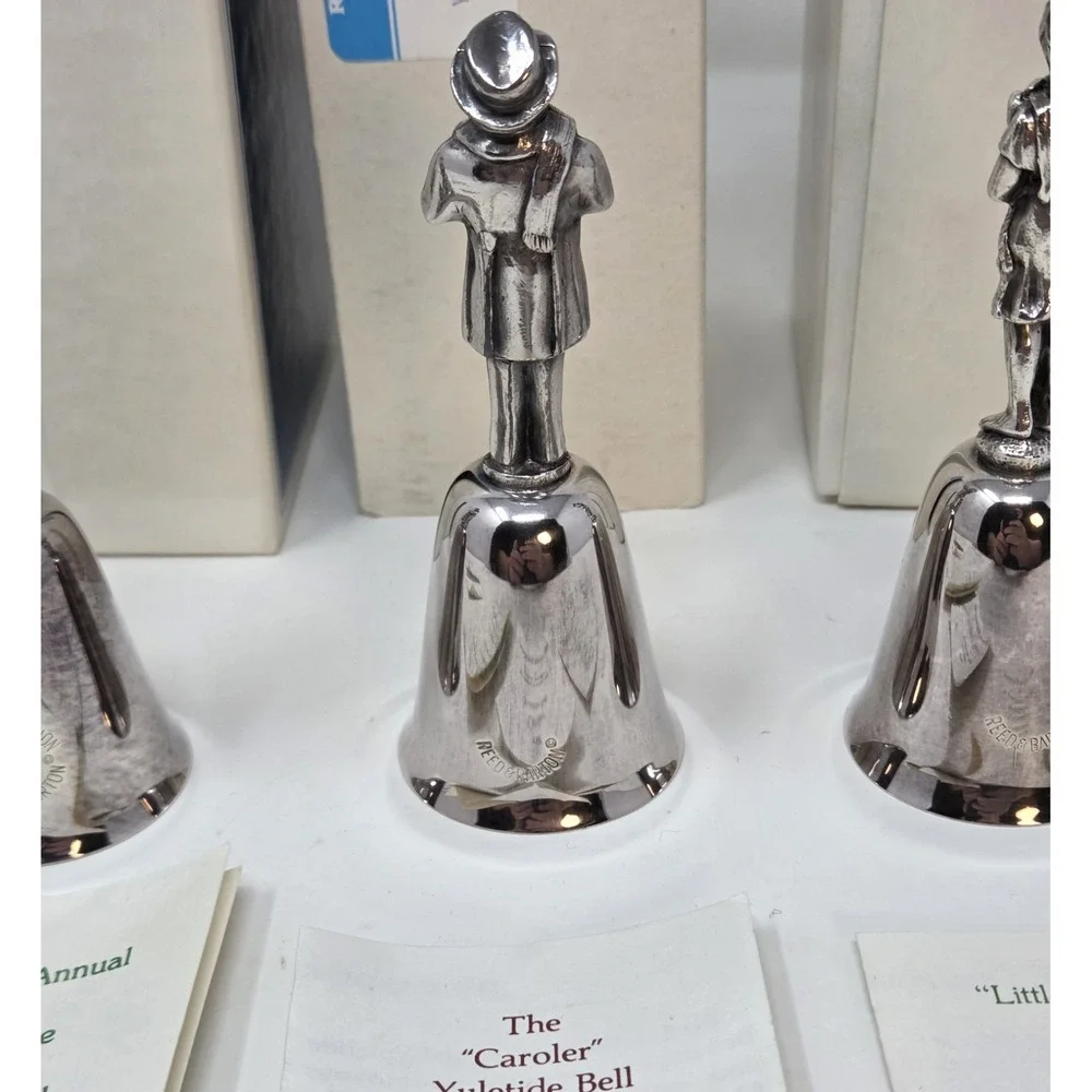 Reed & Barton Yuletide Bell Lot 8 Silverplate Christmas Figural Bells w/ Boxes
